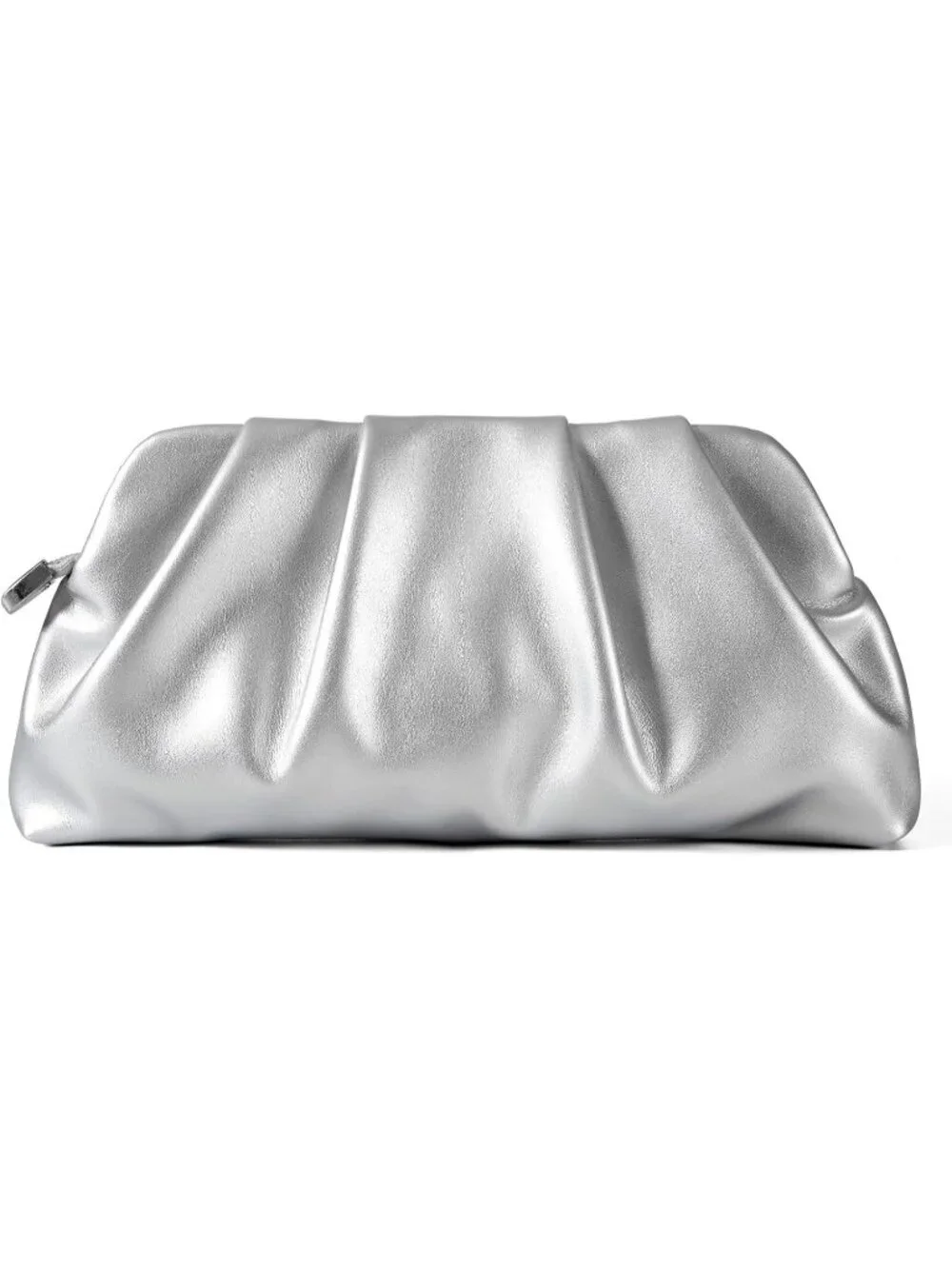 👜Women's Silver Leather Clutch Purse Detachable Metal Chain Crossbody Bag